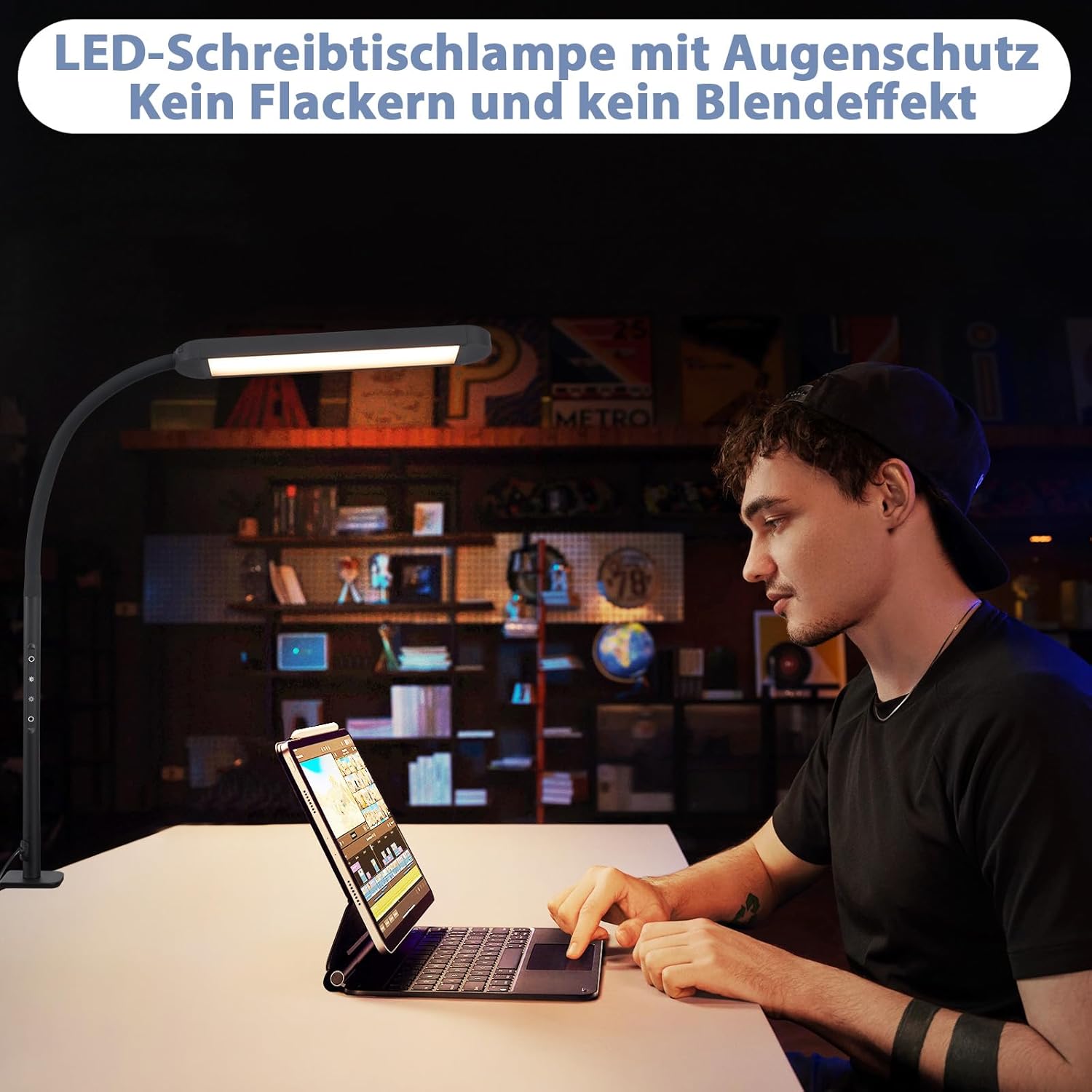 ZMH Lampada da tavolo LED 11W dimmerabile a clip con spina per soggiorno