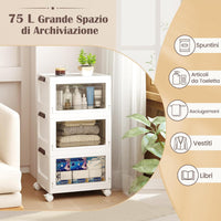 Set da 3 Contenitori Impilabili, Scatole Pieghevoli da 75/105 L con Ruote Bloccabili Porta e Coperchio, Organizzatori per Armadio, Multiuso per Casa Dormitorio (41 x 31,5 x 72,5 cm)