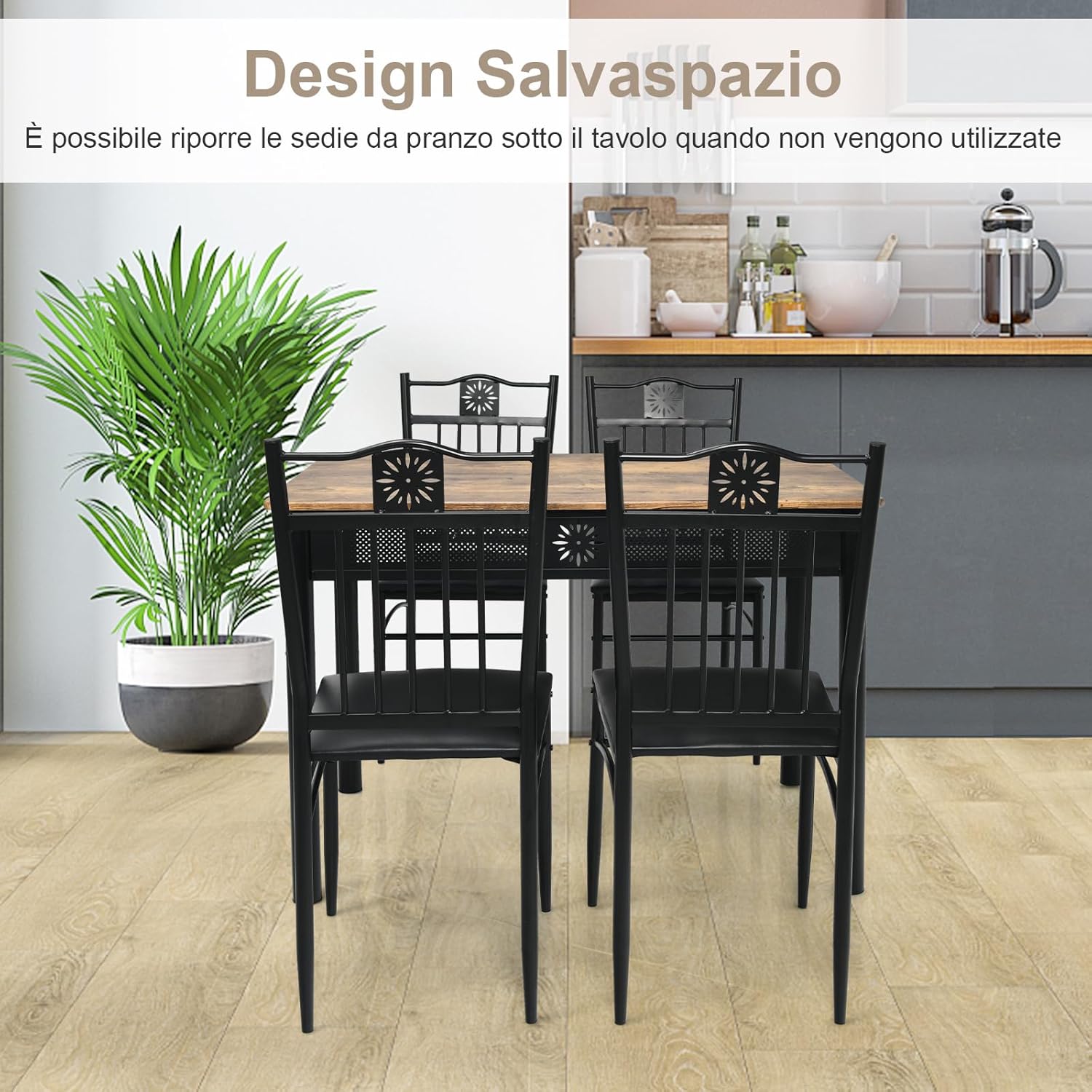 Set Tavolo e Sedie da Pranzo 5 Pezzi, Tavolo Cucina Rettangolare 110 cm con Sedie Imbottite per 4 Persone, Set Mobili Salvaspazio per Soggiorno Cucina Bar Ristorante (nero)