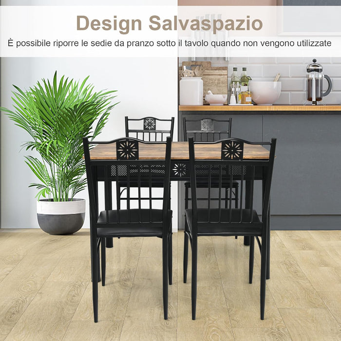 Set Tavolo e Sedie da Pranzo 5 Pezzi, Tavolo Cucina Rettangolare 110 cm con Sedie Imbottite per 4 Persone, Set Mobili Salvaspazio per Soggiorno Cucina Bar Ristorante (nero)