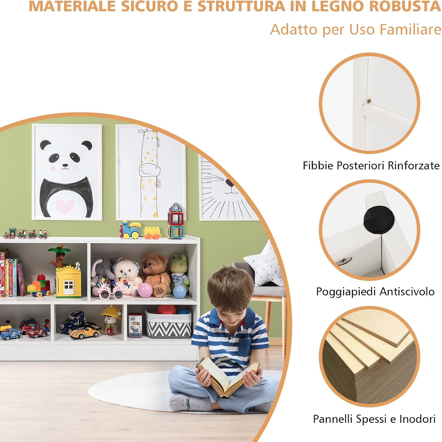 Libreria per Bambini e Organizer Giocattoli, Scaffale di Legno Con 5 Scompartimenti, Per Stanza dei Giochi Camera Dei Bambini Angolo di Lettura Classe Scuola Materna (Bianco)
