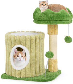 Tiragraffi per Gatti 50 x 41 x 54 cm, Torre Moderno con Pali in Sisal, Piattaforma Imbottita e Pallina Penzolante, Cuccia per Animali Domestici, Verde e Naturale
