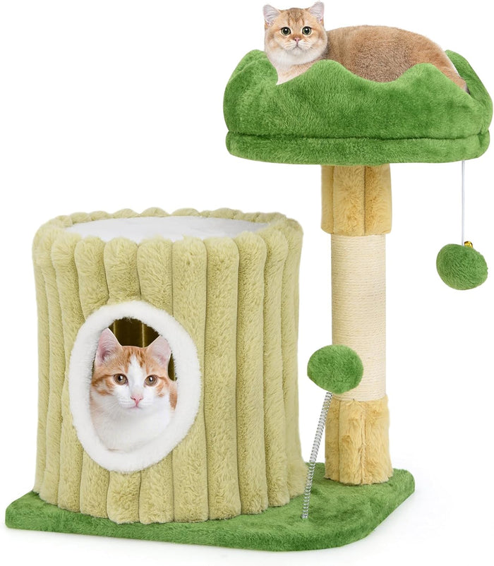 Tiragraffi per Gatti 50 x 41 x 54 cm, Torre Moderno con Pali in Sisal, Piattaforma Imbottita e Pallina Penzolante, Cuccia per Animali Domestici, Verde e Naturale