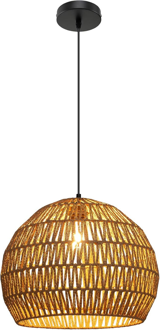 Lampada a Sospensione, Lampadario Moderno con Struttura in Metallo e Cupola in Carta, Luce con Altezza Regolabile per Cucina, Camera da Letto e Soggiorno, 43 x 43 x 34 cm (Marrone) [Classe di efficienza energetica F]