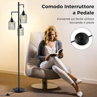 Lampada da Terra Moderna, Lampada da Terra Industriale con 3 Paralumi a Gabbia, Interruttore a Pedale e Base Robusta, Lampada da Salotto, Camera da Letto e Studio [Classe di efficienza energetica A]