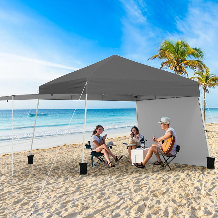 Gazebo Pieghevole 430 x 280 cm, Gazebo da Esterno con Pareti Laterali Convertibili in Tenda da Sole, 8 Picchetti, 4 Corde Antivento, Tendone Impermeabile per Feste (Grigio)