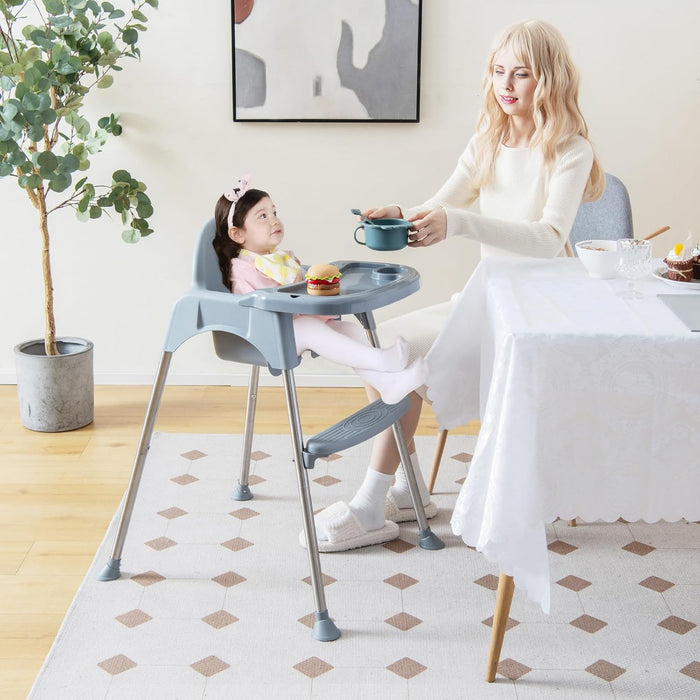 4 in 1 Seggiolone Papa per Bambini, Seggiolone per Neonati con Doppio Vassoio Rimovibile a 2 Posizioni, Cintura di Sicurezza e Poggiapiedi, per Bambini 6-36 Mesi (Grigio)