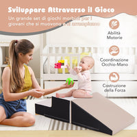 Set di 2 Blocchi per Gattonare e Arrampicare per Neonati e Bambini, Set di Blocchi di Schiuma Morbida per Gioco Attivo Interno, Set di Gioco Morbido per Sviluppo dei Bambini (Grigio e nero)