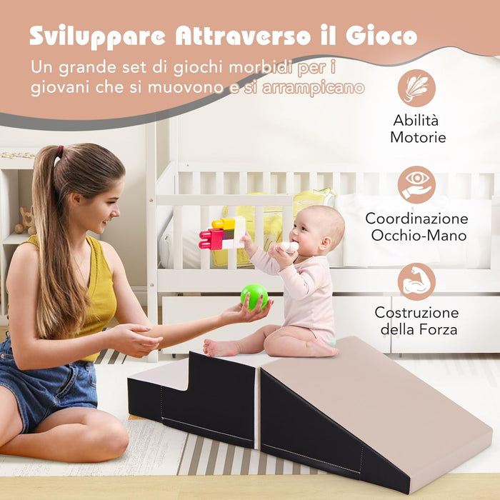 Set di 2 Blocchi per Gattonare e Arrampicare per Neonati e Bambini, Set di Blocchi di Schiuma Morbida per Gioco Attivo Interno, Set di Gioco Morbido per Sviluppo dei Bambini (Grigio e nero)
