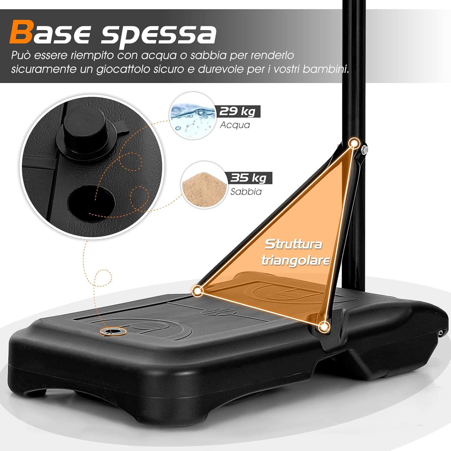 Canestro da Basket Bambini da Esterno, Canestro da Basket Regolabile in 5 Altezze e Portatile con Rete Durevole e Tabellone Infrangibile, 44,5 x 73,5 x 155-210 cm