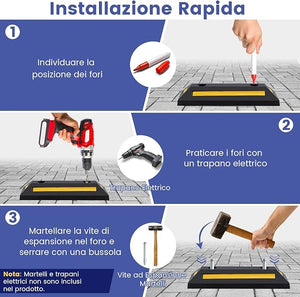 Ferma Ruota per Veicoli da Garage, Set di Fermaruote in Gomma per Parcheggi, con Strisce Riflettenti, per Uso Interno ed Esterno, 54,5 x 16 x 9 cm