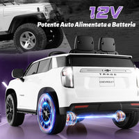 12V Macchina Elettrica per Bambini Chevrolet, SUV Elettrica con Telecomando Luci Luminose e Musica, 3-3,5 km/h, Ideale per Bambini di 3-6 Anni (Bianco)