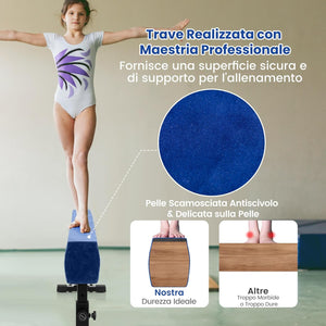 Trave Ginnastica Artistica per Casa Regolabile 226 cm, Trave di Equilibrio con Ruote e 3 Altezze Regolabili e Gambe Robuste per Principianti e Professionisti