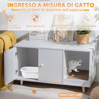 Mobile per Lettiera per Gatti 90 x 50 x 50 cm, Cassetta Igienica per Gatti con Doppia Anta, Divisore, Ingresso Avvolgibile, Tiragraffi e Gambe di Metallo Solido (Bianco)