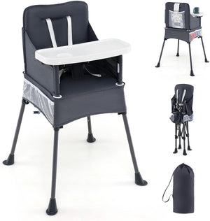 Seggiolone Pieghevole per Bambini, Seggiolone Salvaspazio con Vassoio Regolabile a 2 Livelli, Cintura di Sicurezza, Aperture Regolabili per Gambe, Tasche, per Bambini 6-36 Mesi