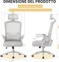Sedia ufficio con rotelle - RATTANTREE - braccioli regolabili - Funzione Oscillante - Grigio