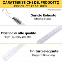 FRUSTINO Frusta/Asta per Movimento Tenda Scorritenda, Pannelli Rullo in Plexiglas Trasparente con Gancio - Altezza Asta 125cm