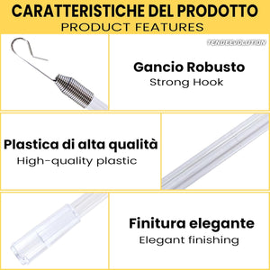 FRUSTINO Frusta/Asta per Movimento Tenda Scorritenda, Pannelli Rullo in Plexiglas Trasparente con Gancio - Altezza Asta 100cm