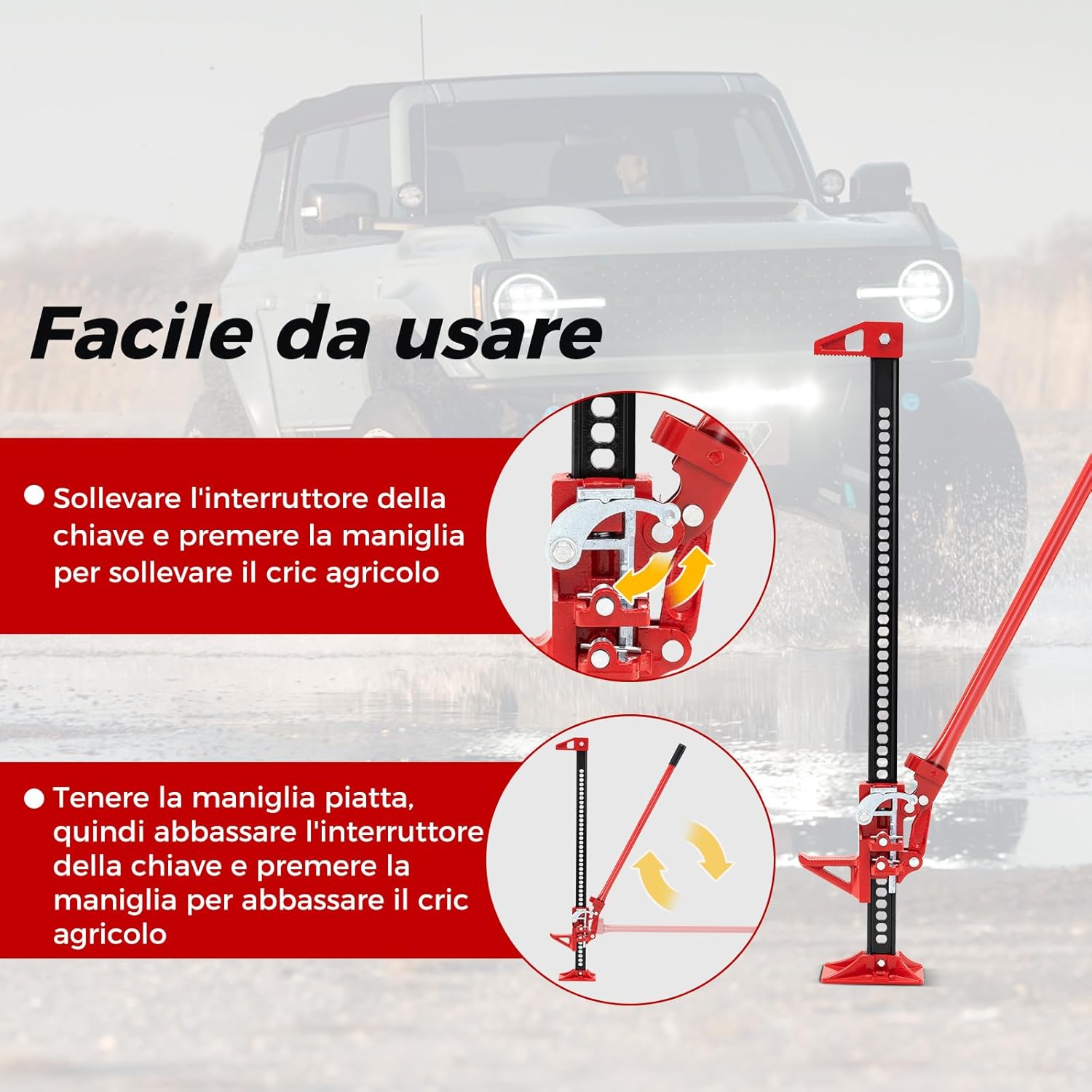 Cric per Auto a Cremagliera, Capacità di Sollevamento di 3000 kg, Cric di Sollevamento Pesante per Auto, Camion, Jeep, Quad, UTV e SUV