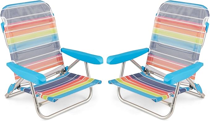 Set di 2 Sedie da Spiaggia, Sedia da Picnic Pieghevole con Braccioli, Schienale Regolabile a 5 Posizioni, Poltrona da in Alluminio Portatile per Pesca, Campeggio (64 cm x 63 cm x 74 cm)