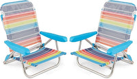 Set di 2 Sedie da Spiaggia, Sedia da Picnic Pieghevole con Braccioli, Schienale Regolabile a 5 Posizioni, Poltrona da in Alluminio Portatile per Pesca, Campeggio (64 cm x 63 cm x 74 cm)