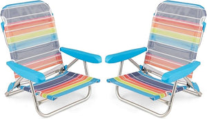 Set di 2 Sedie da Spiaggia, Sedia da Picnic Pieghevole con Braccioli, Schienale Regolabile a 5 Posizioni, Poltrona da in Alluminio Portatile per Pesca, Campeggio (64 cm x 63 cm x 74 cm)