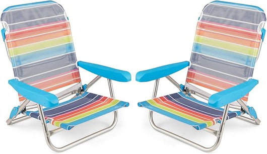 Set di 2 Sedie da Spiaggia, Sedia da Picnic Pieghevole con Braccioli, Schienale Regolabile a 5 Posizioni, Poltrona da in Alluminio Portatile per Pesca, Campeggio (64 cm x 63 cm x 74 cm)