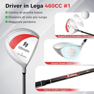 Set Completo di Mazze da Golf da Dona, Include Driver 460CC 1, Fairway 3, Ibrido 4, Ferri 6, 7, 8, 9 e P, Putter, 3 Copri Mazzetta e 1 Borsa per Destrimano