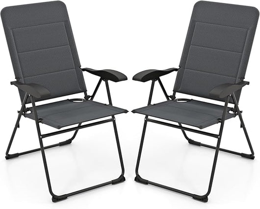 Set di 2 Sedie da Giardino, Poltrona Reclinabile da Giardino con Schienale Regolabili a 7 Posizioni, Sedia Pieghevole Imbottite per Giardino,Spiaggia, Portata 136 kg (Grigio)