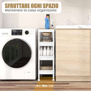 Carrello da Cucina a 3/4 Piani, Carrello con Vassoio Staccabile e Ruote Bloccabili, Carrello Multiuso per Cucina Bagno Lavanderia Spazi Stretti (4 Piani)