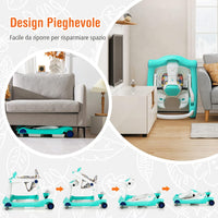 Girello per bambini 2 in 1, Girello con Altezza e Velocità Regolabili, Carillon con Luci e Cuscino Comodo, Primi Passi per Bambini 6-18 Mesi, Capacità di carico: 15 kg (Verde)