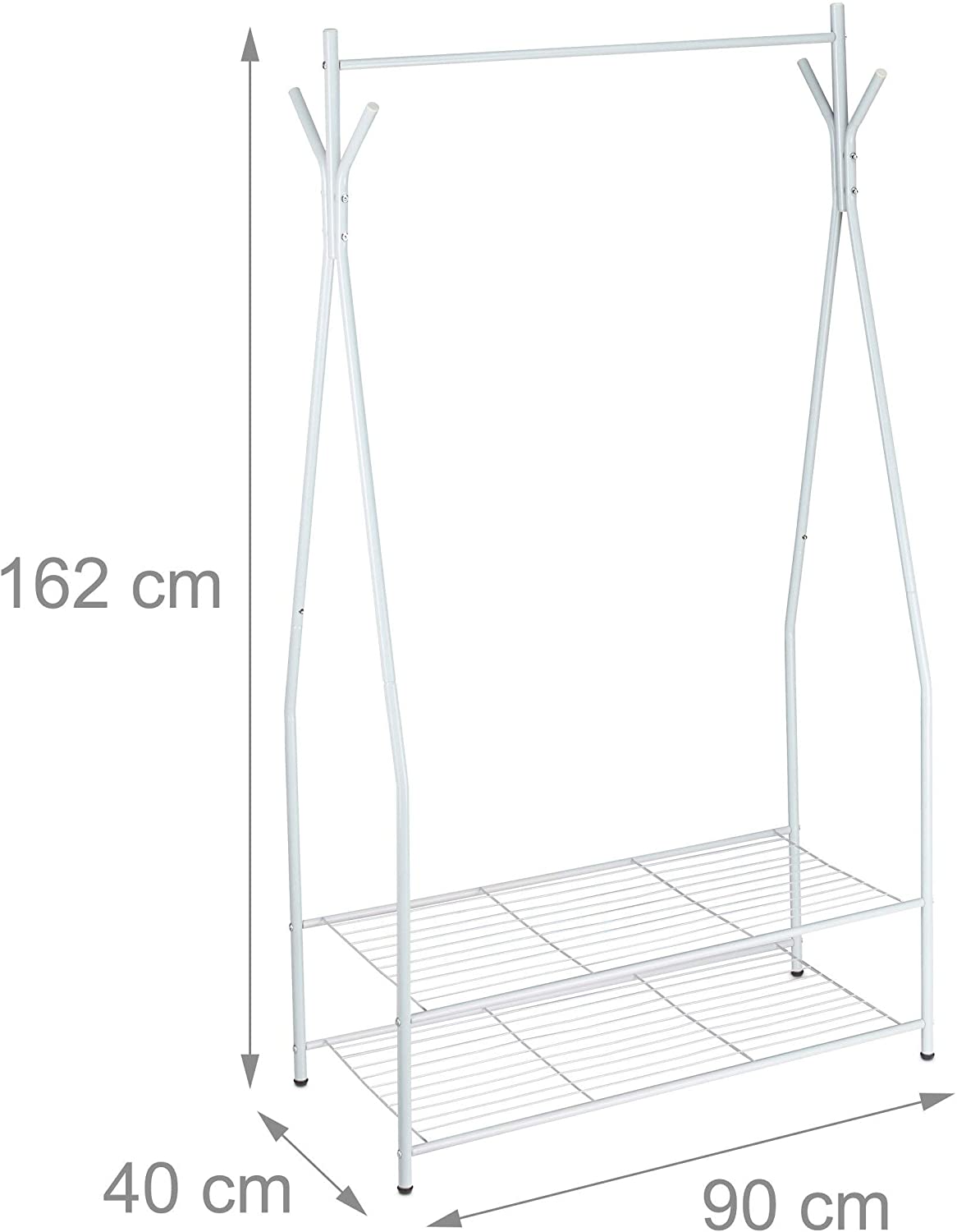 Appendiabiti asta appendiabiti portaoggetti 2 scomparti portascarpe stivali 162 cm in metallo bianco 13_0002133_2