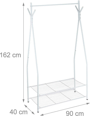 Appendiabiti asta appendiabiti portaoggetti 2 scomparti portascarpe stivali 162 cm in metallo bianco 13_0002133_2