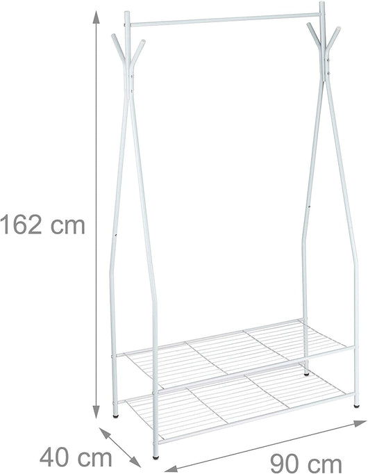 Appendiabiti asta appendiabiti portaoggetti 2 scomparti portascarpe stivali 162 cm in metallo bianco 13_0002133_2