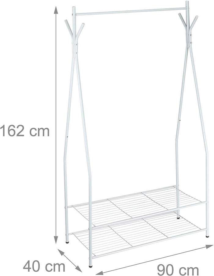 Appendiabiti asta appendiabiti portaoggetti 2 scomparti portascarpe stivali 162 cm in metallo bianco 13_0002133_2