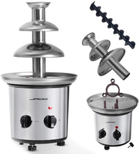 Fontana di cioccolato 275 watt 3 stadi capacità 1 kg elettrica 39 cm acciaio inox lavabile in lavastoviglie fonduta di cioccolato alla frutta argentata 01_0000352