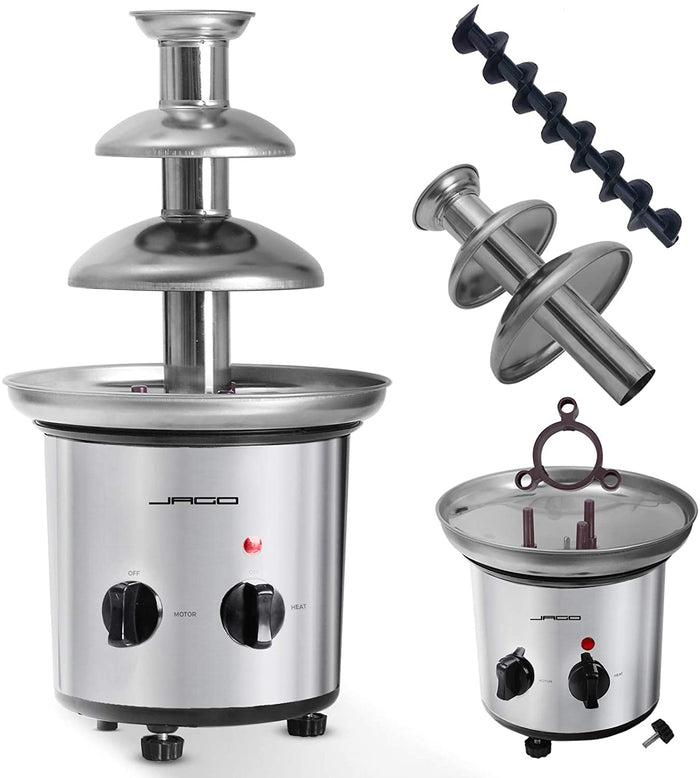 Fontana di cioccolato 275 watt 3 stadi capacità 1 kg elettrica 39 cm acciaio inox lavabile in lavastoviglie fonduta di cioccolato alla frutta argentata 01_0000352