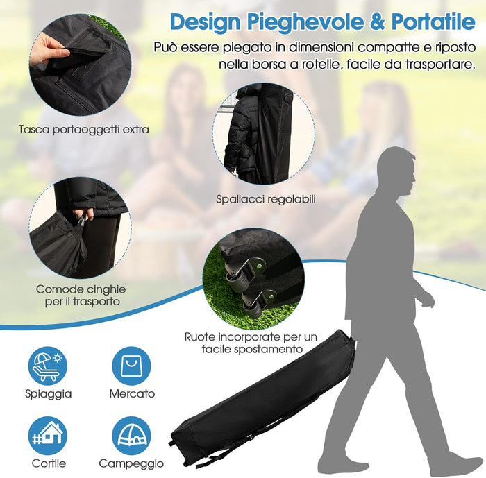 Gazebo Pieghevole da Giardino 3 x 3 M, Impermeabile, Altezza Regolabile, Gazebo da Esterno con Rete, per Spiaggia, Campeggio, Patio, Mercato, Bianco