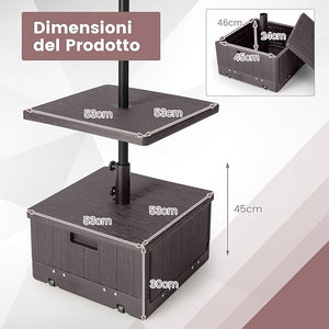Base per Ombrellone, con Tavolino e Sacca Ponderata, Supporto per Ombrellone 45L di Acqua, 67 kg di Sabbia, Base Ombrellone 3 in 1 con Vassoio, per Ombrellone 38 mm/48 mm (Marrone)
