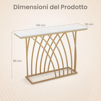 Tavolo Consolle, Tavolo da Ingresso Moderno con Piano Effetto Marmo Bianco, Base Geometrica, Tavolo Lungo e Stretto da Divano per Soggiorno e Ingresso