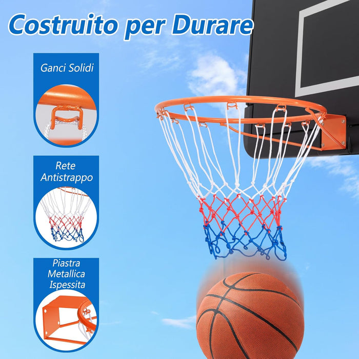 Canestro da Basket a Parete, Anello da Pallacanestro da Muro per Bambini e Adulti con Rete Antipioggia, Cerchio Universale da Basket per Interni ed Esterni