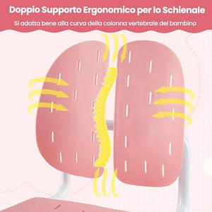 Sedia per Bambini 3+ Anni, Poltrona Ergonomica con Doppi Supporti Dorsali e Seduta Traspirante e Struttura in Metallo Resistente, Sedia Regolabile in Altezza per Camera da Letto (Rosa)
