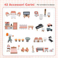 Casa delle Bambole in Legno, Casa delle Bambole a 3 Piani con 41 Mobili e Accessori, per Bambini 3 Anni+, 87 x 32 x 94 cm