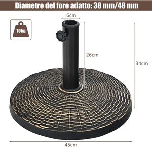 Base per Ombrellone in Resina da 46 cm, Base per Ombrellone Rotondo da 10 kg per Esterni, per Giardino, Spiaggia Piscina (Bronzo (modello1))
