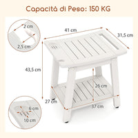 Sgabello da Doccia 41 x 31,5 x 43,5 cm, Mobile bagno in HIPS con Maniglia, Supporto per Soffione e Portasapone, Sedia da Doccia Impermeabile per Bagno, Spa e Vasca