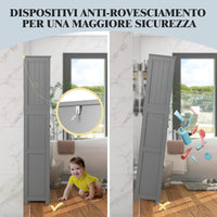 Armadio da Bagno, Mobiletto Alto da Terra con 2 Armadietti e Ripiani Regolabili, con Ante in Vetro, Mobile Portaoggetti Multiusi per Bagno Soggiorno, 60x30x163 cm (Grigio)