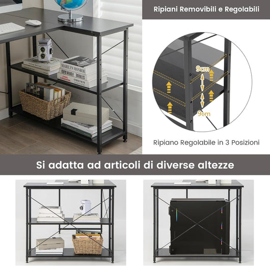 Scrivania Angolare 120 CM, Scrivania per Computer ad Angolo con 2 Ripiani, Scrivania Ufficio Reversibile Moderna con Design Salvaspazio, 120 x 88 x 74,5 cm (Black)