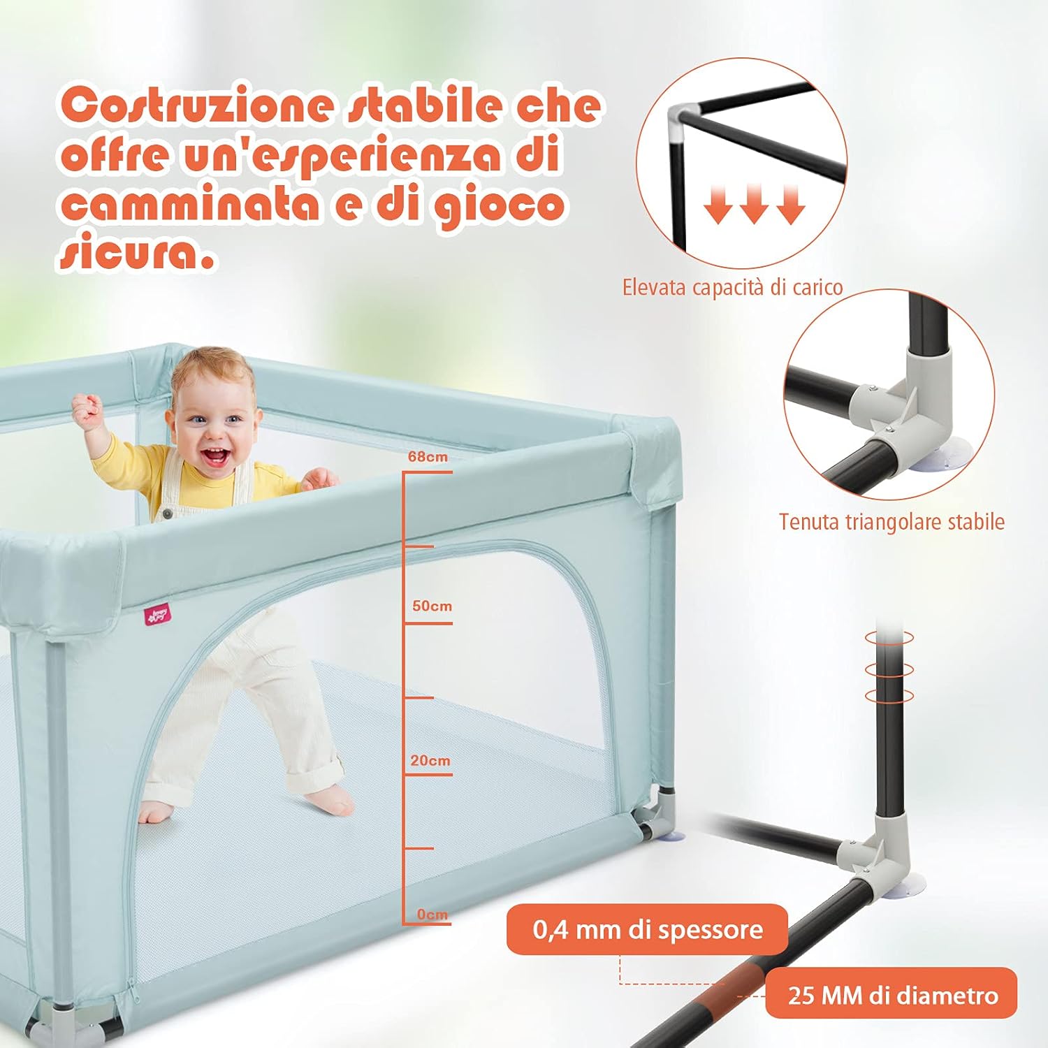 Box per Bambini, Centro Attivit¨¤ Portatile con Cancelli di Sicurezza con Ventose Antiscivolo, Pareti a Rete Traspirante e 2 Anelli per Bambini, con 50 Palline (Azzurro chiaro)