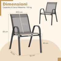 Set di 2/4 Sedie da Giardino, Poltrone in Tessuto Textilene per Esterno, Sedie Impilabili con Gambe in Metallo, Portata 150 kg, 56 x 70 x 84 cm (Grigio,2)