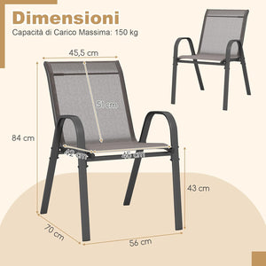 Set di 2/4 Sedie da Giardino, Poltrone in Tessuto Textilene per Esterno, Sedie Impilabili con Gambe in Metallo, Portata 150 kg, 56 x 70 x 84 cm (Grigio,2)